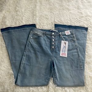 High Waisted Exposed Button Flare Jeans - Celebrity Pink